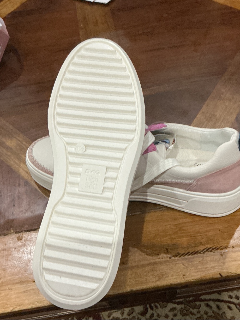 Ara high soft White Leather Sneakers with Pink Suede Accents - Picture 4 of 7